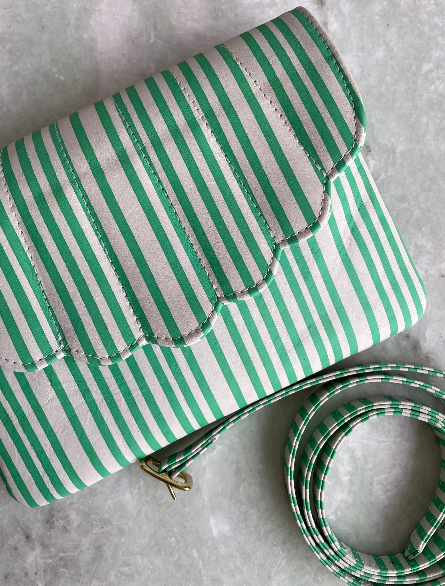 Shell Fanny Pack | Green and White Stripe